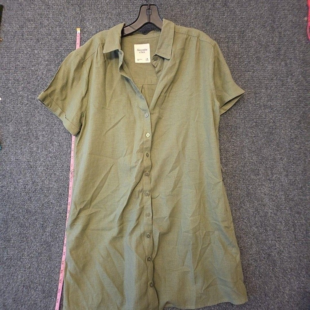 Abercrombie & Fitch Dress Womens M Green Linen Shirt Button Front Pockets Casual